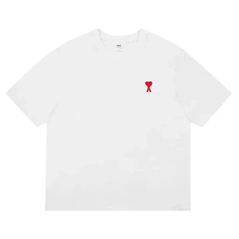 ami White T-Shirt Red Heart Embroidery
