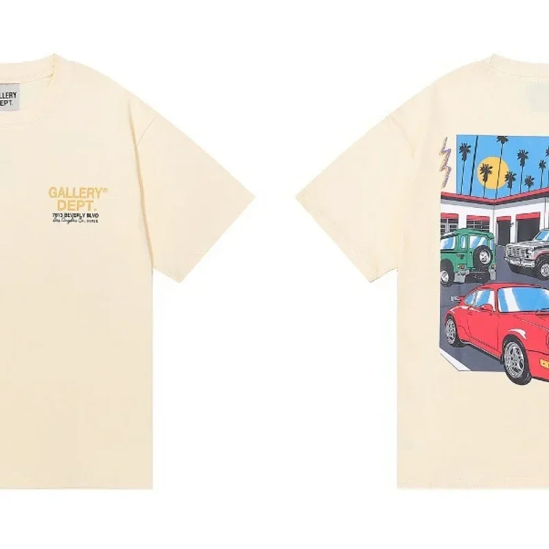 GALLERY DEPT Beige T-Shirt with Car & Palm Tree Graphic
