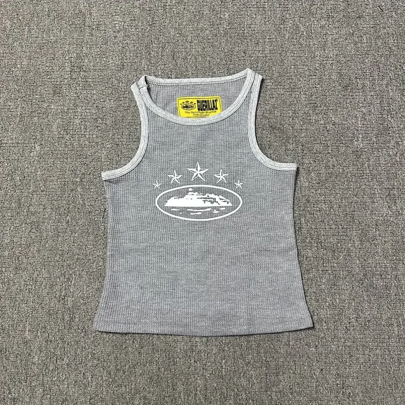 GUERRILLA Gray Ribbed Tank Top with Star Print