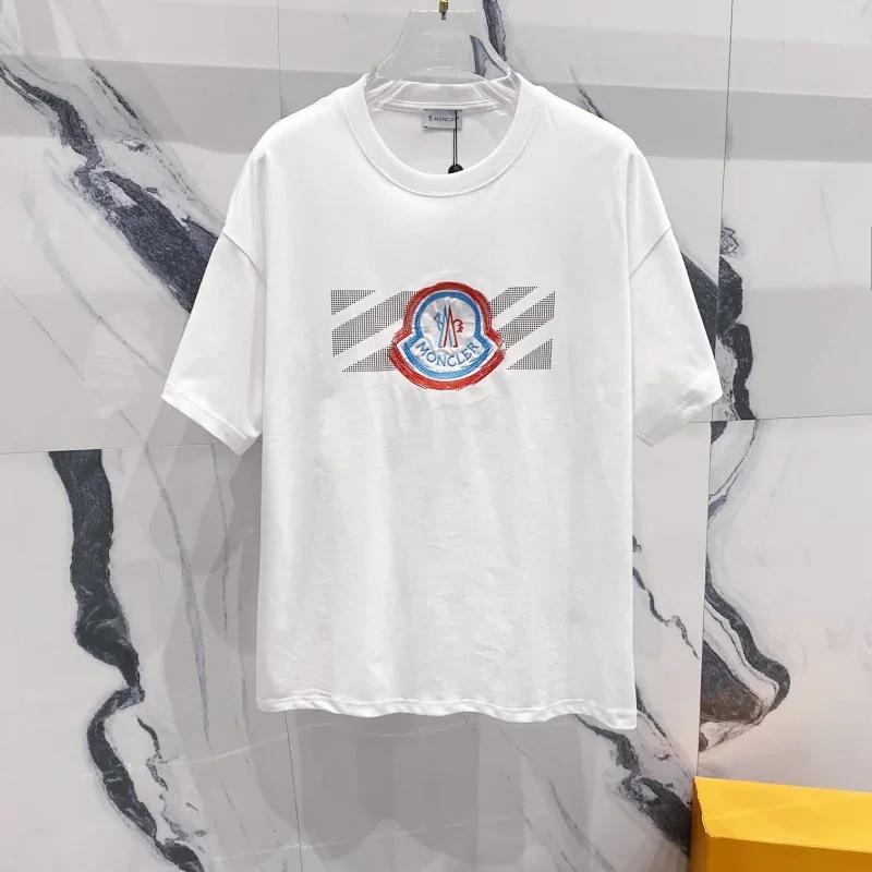 Moncler White Logo Pattern Short Sleeve