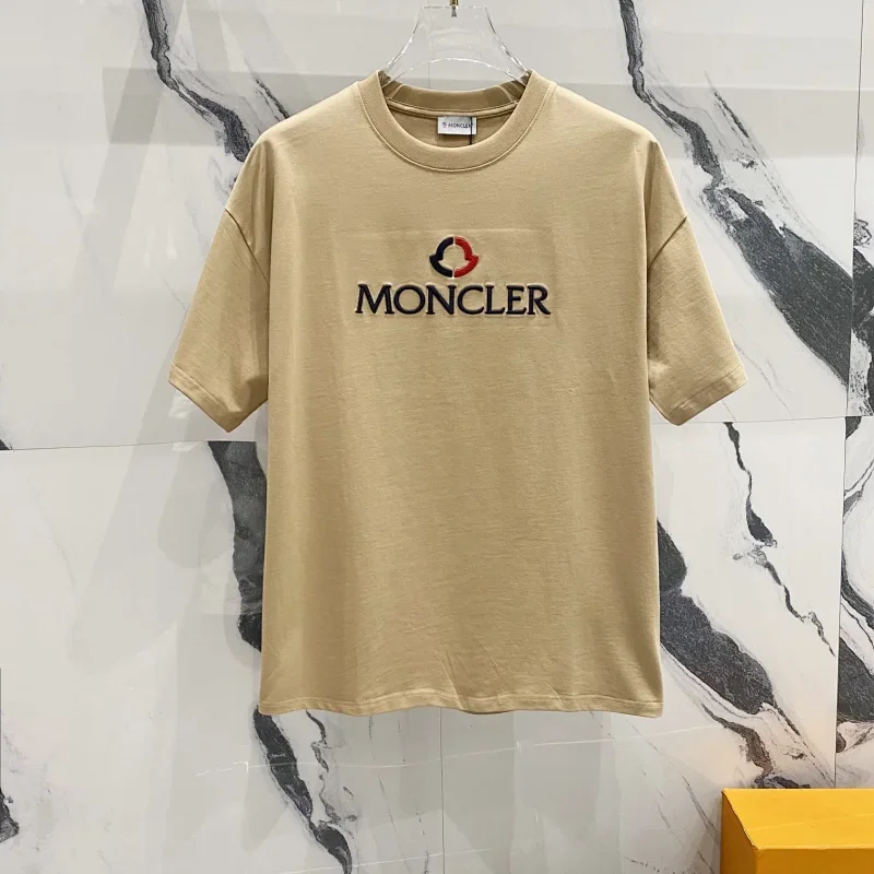 Moncler Beige Logo Embroidered Short Sleeve
