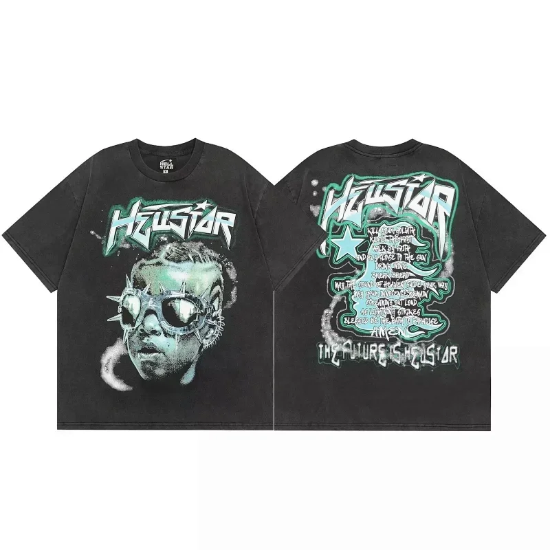 HEUSTAR Black Vintage T-Shirt with Spiked Goggles Graphic