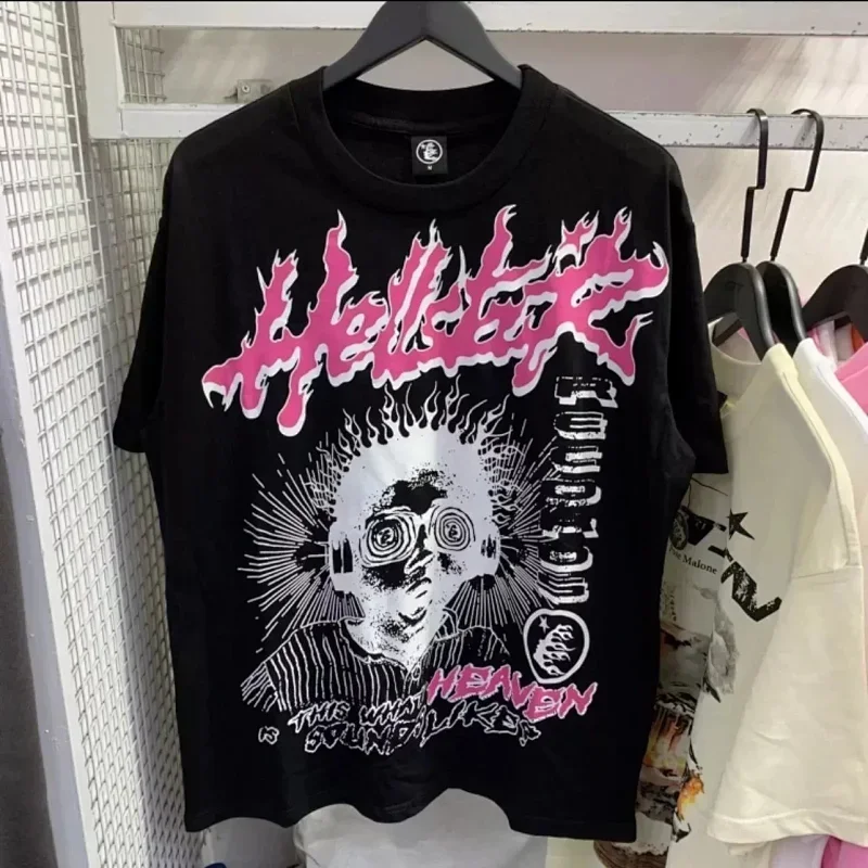 HELLSTAR Black Psychedelic Skeleton Pink Flame Tee