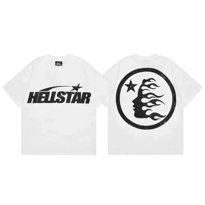 HELLSTAR White T-Shirt - Front Logo & Back Flame