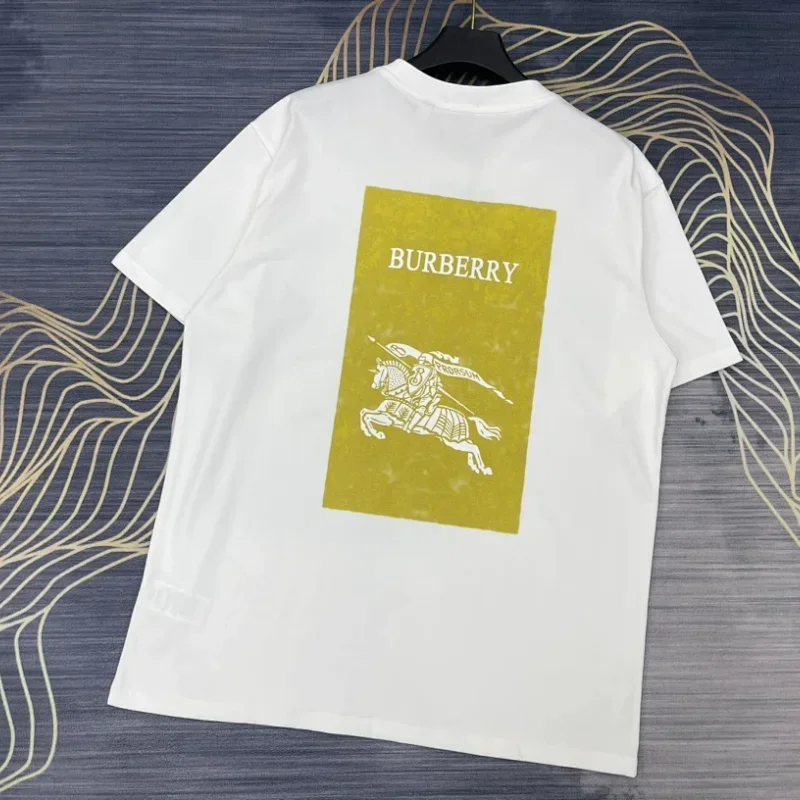 Burberry White T-Shirt with Yellow Knight Back Graphic