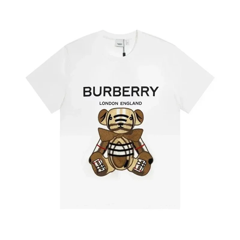 BURBERRY White T-Shirt with Embroidered Thomas Bear