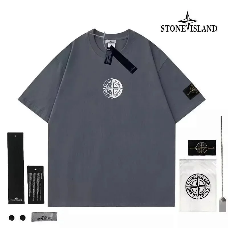 STONE ISLAND Gray T-Shirt & Logo Accessories