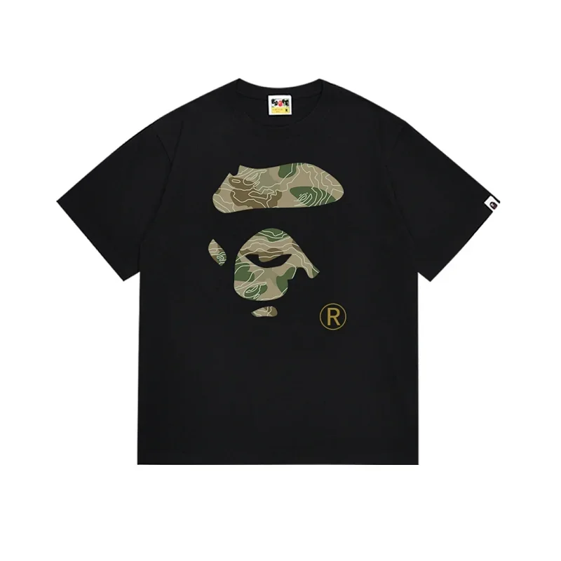 BAPE Black Camo Ape Head R Logo Tee