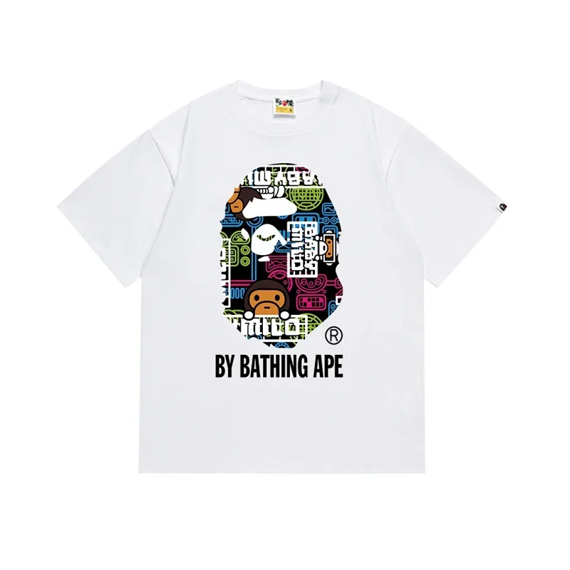 BATHING APE White T-Shirt with Colorful Ape Head Graphic