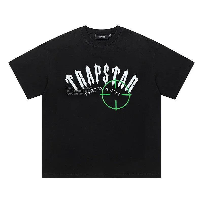 TRAPSTAR Black T-Shirt: Green Crosshair & Logo