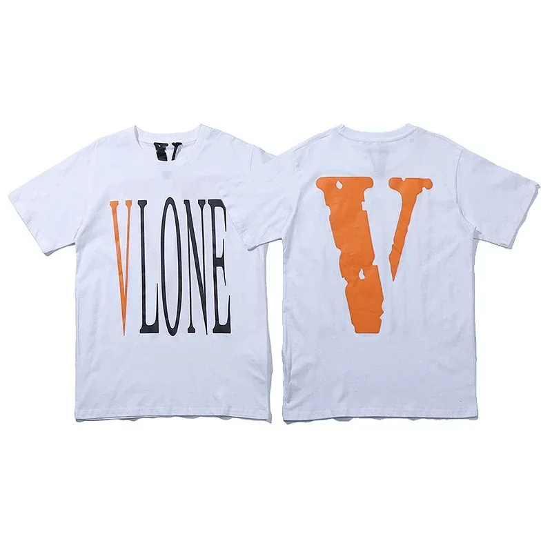 VLONE White T-Shirt with Orange "V" Front and Back Print