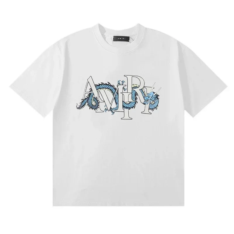 AMIRI White Blue Dragon Logo Short Sleeve