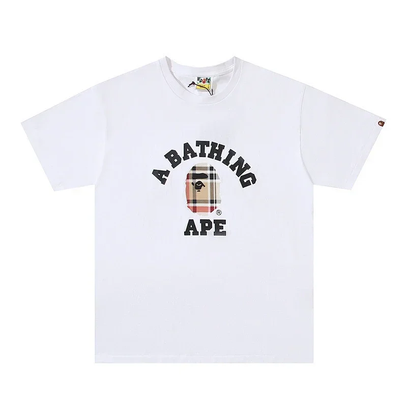 A BATHING APE Plaid Ape Head & Letter Print T-Shirt