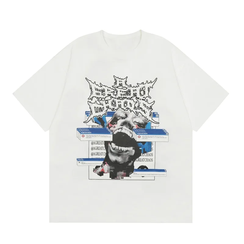 AGREATCHAOS White T-Shirt Skull Print