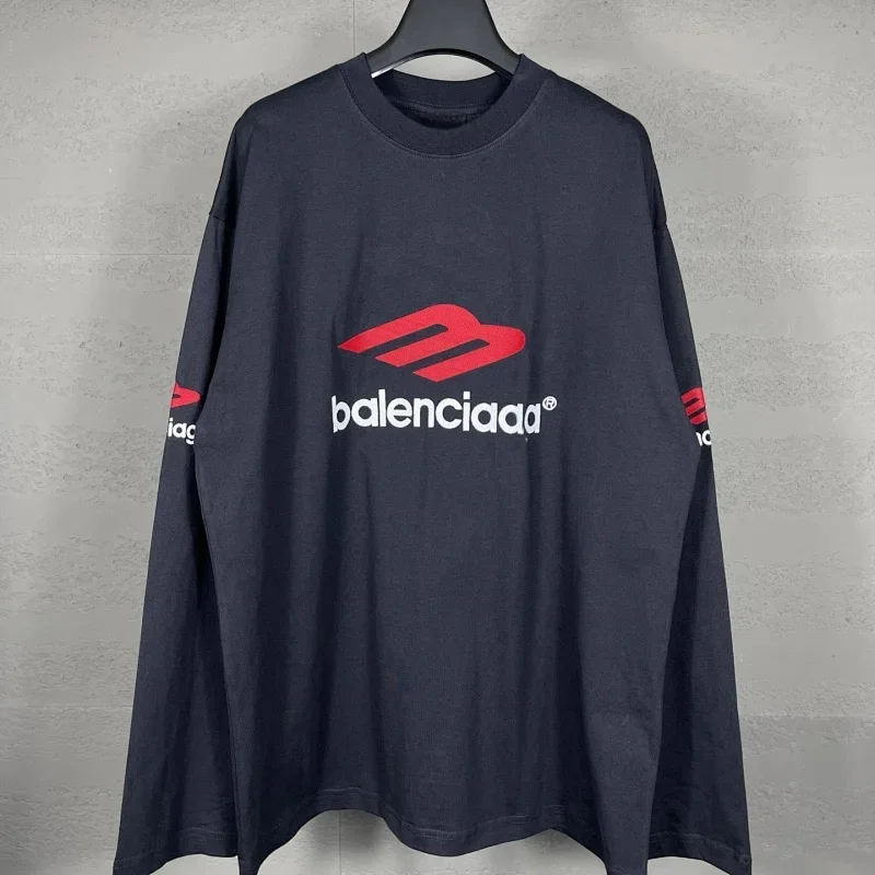 balenciaaa Black Long Sleeve T-Shirt Red Logo