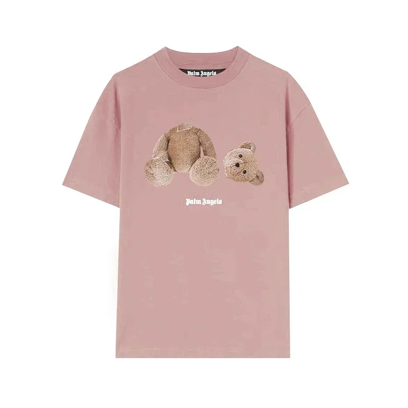 Palm Angels Pink T-Shirt with Split Teddy Bear Graphic