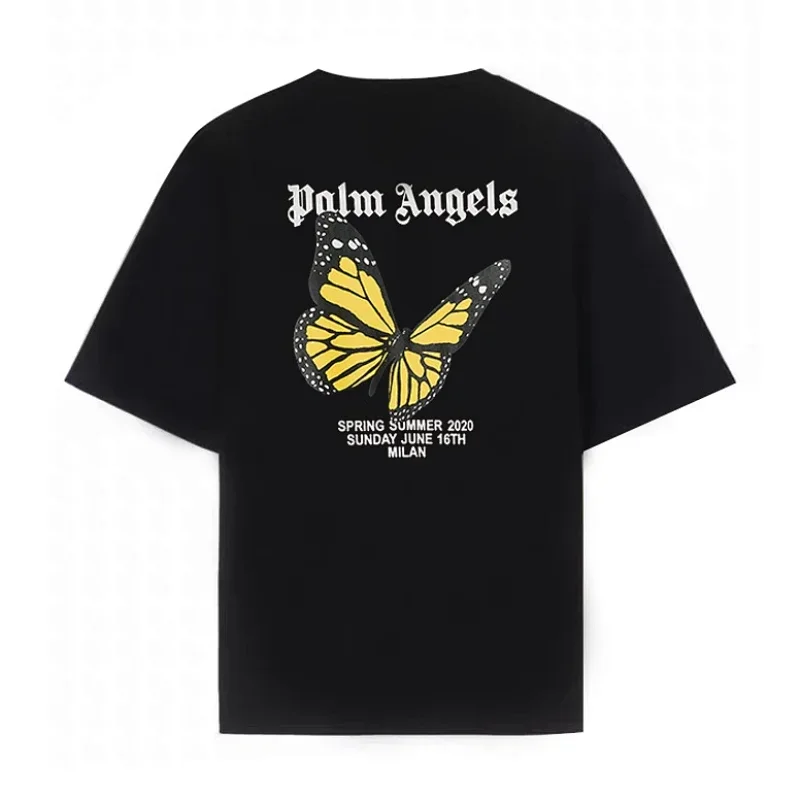 Palm Angels Black Butterfly Print 2020 Text Tee