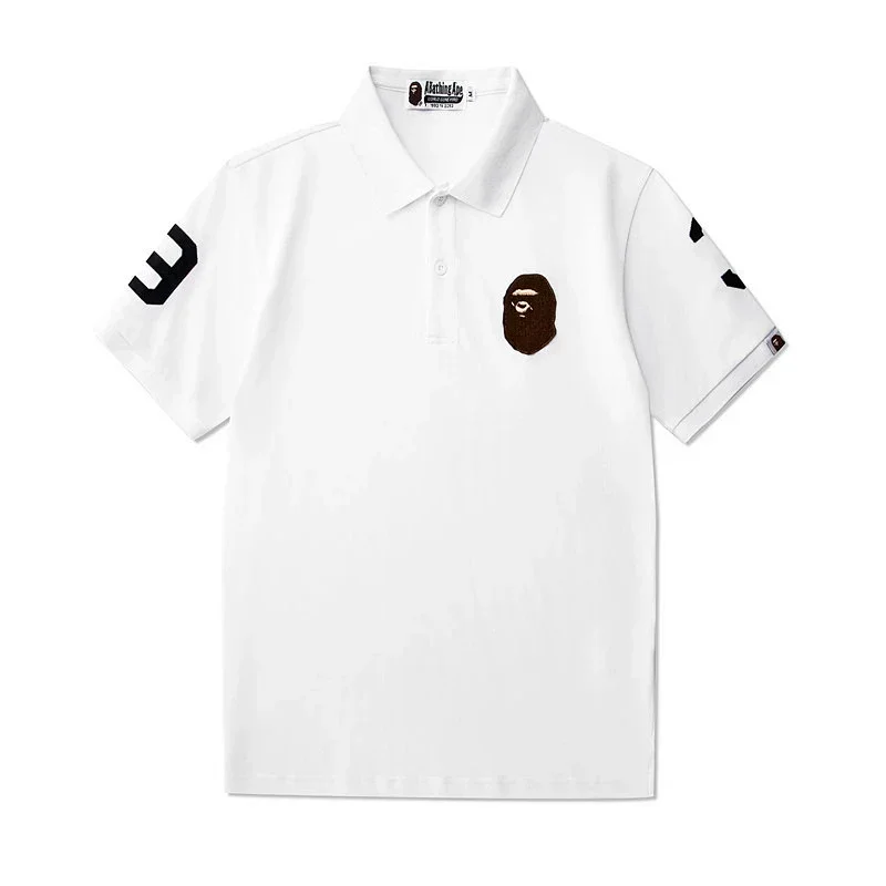 Bathing Ape White Polo with Ape Head Embroidery