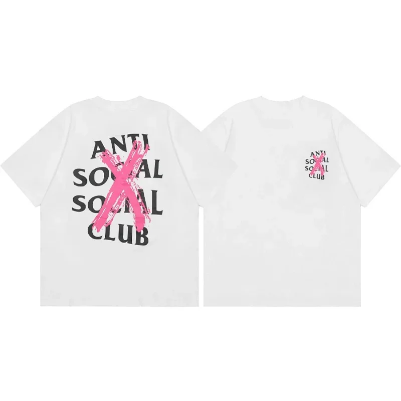 Anti Social Social Club White T-Shirt Black Text Pink X