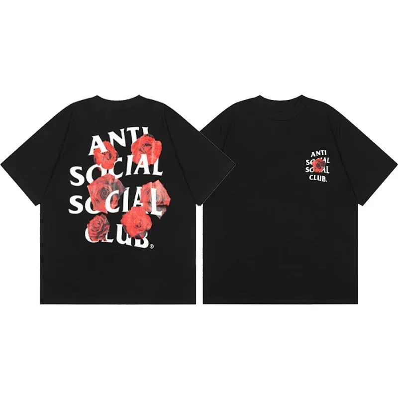 Anti Social Social Club Black Red Roses Print T-Shirt