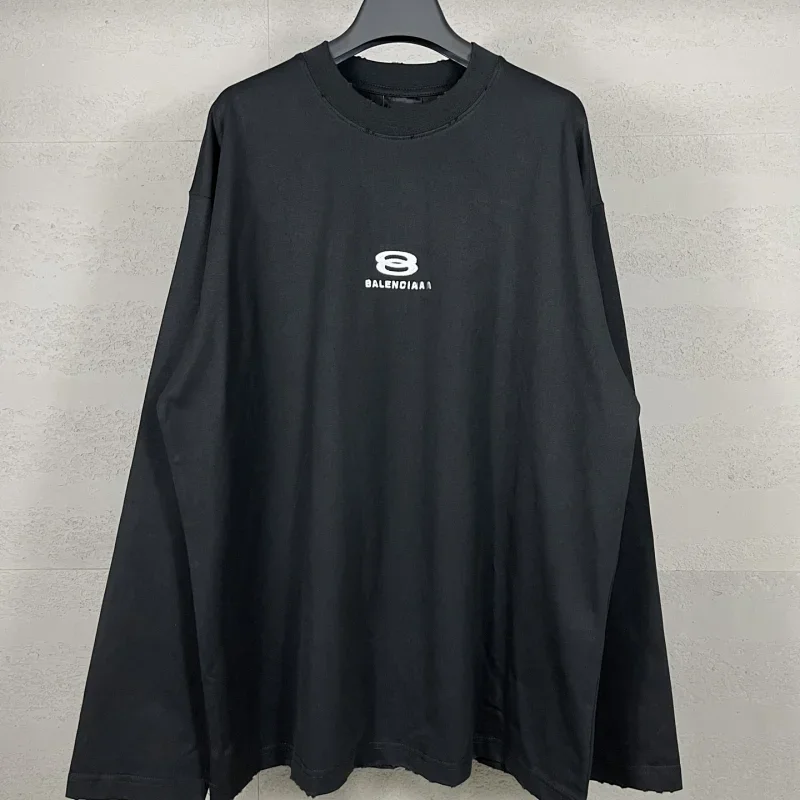 Balenciaga Black Logo Print Long-Sleeve Tee
