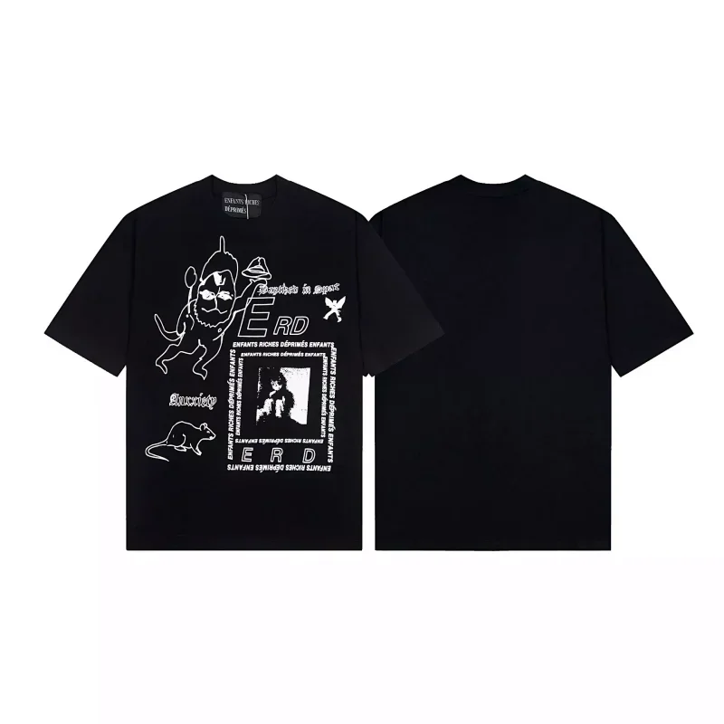 ERD Black T-Shirt with Rat Cartoon Back Graphic