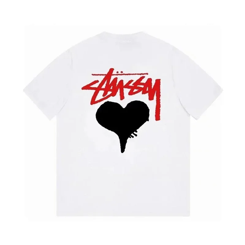Stussy White Tee: Red Logo & Black Heart