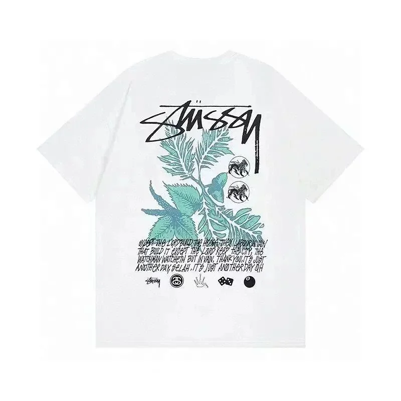 Stussy White Tee with Green Plant Back Logo