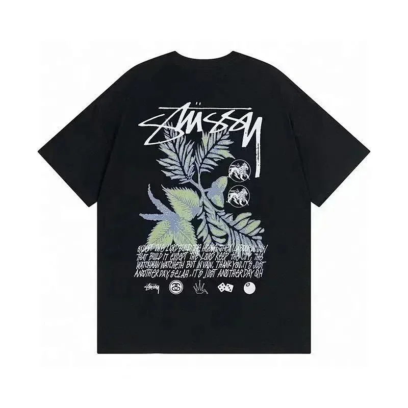 Stussy Black T-Shirt Back Plant Graphic Text Print