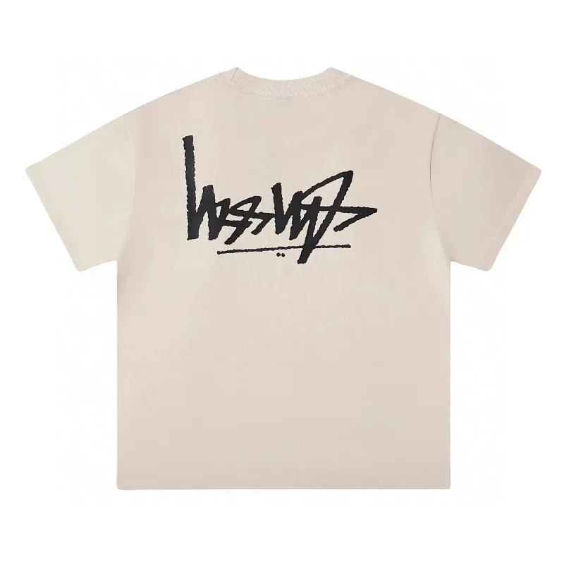 Stussy Beige T-Shirt Black Graffiti Back Logo