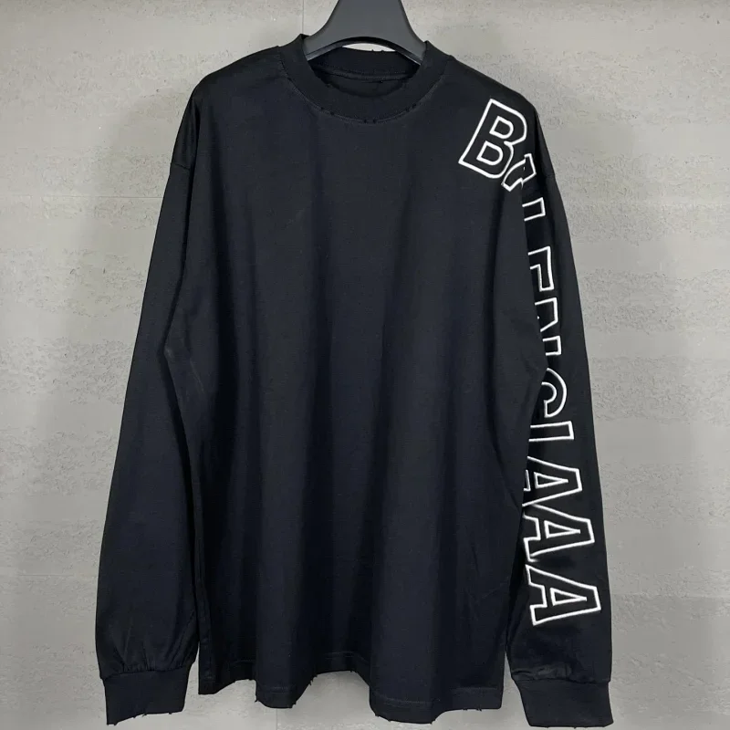 Balenciaga Black Long Sleeve T-Shirt White Print Sleeve