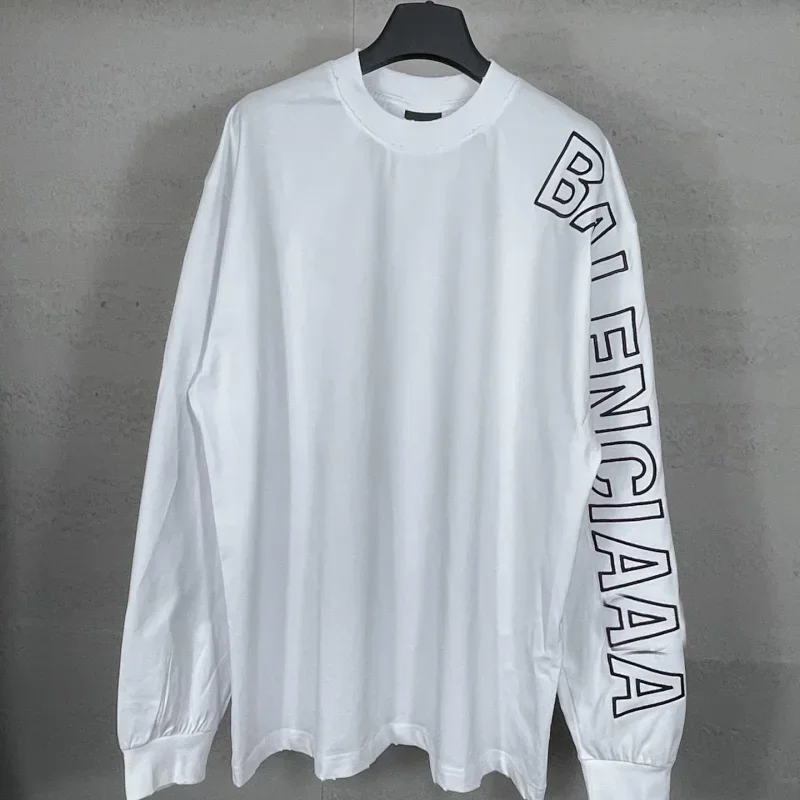 Balenciaga White Long Sleeve Print T-Shirt