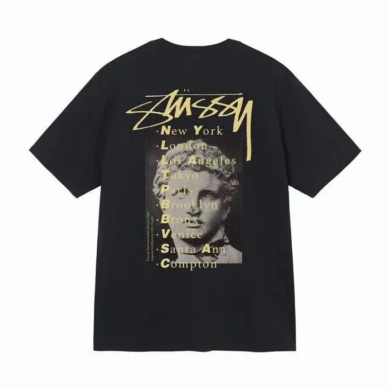 Stussy Black City List Statue Graphic T-Shirt