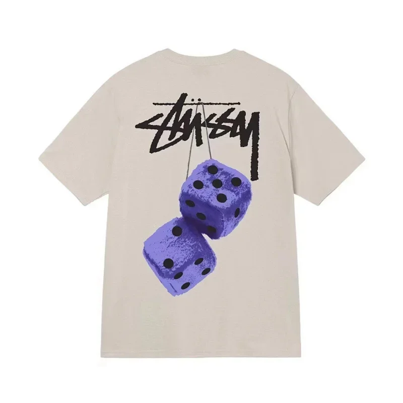 Stussy Beige T-Shirt with Purple Dice