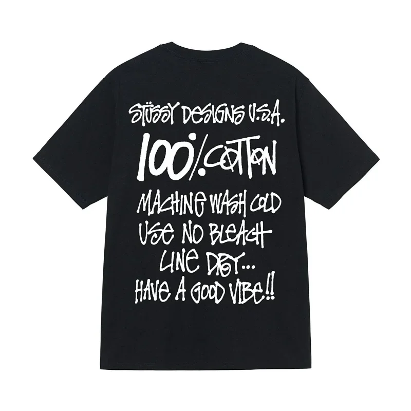 Stussy Black T-Shirt with "HAVE A GOOD VIBE" Graphic