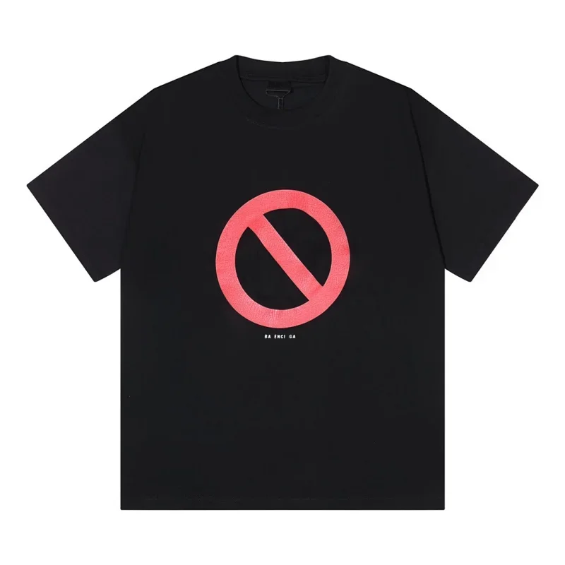 Balenciaga Black T-Shirt: Red Prohibition & "BA ENCI GA"