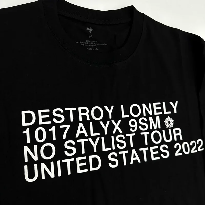 1017 ALYX 9SM Black T-Shirt DESTROY LONELY NO STYLIST TOUR US 2022
