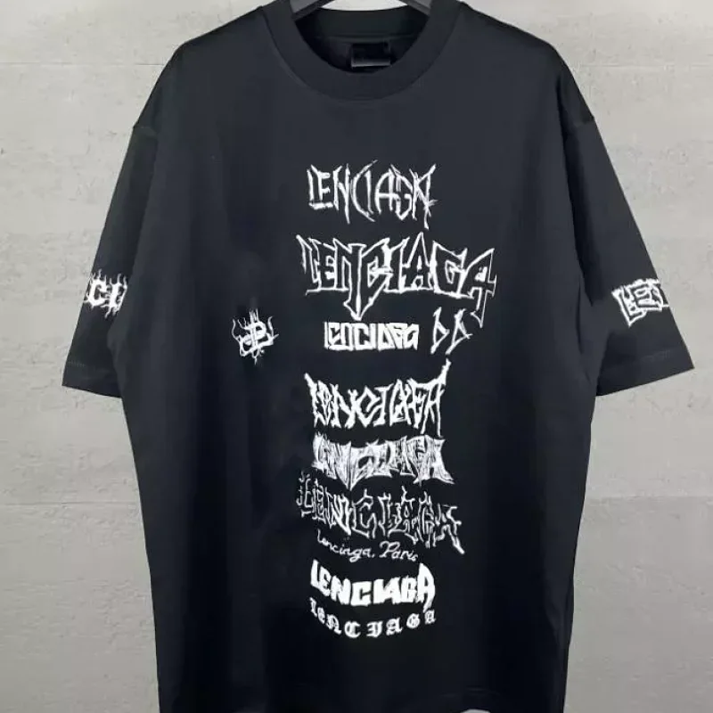 Lenciaga Gothic Logo Print Black T-Shirt