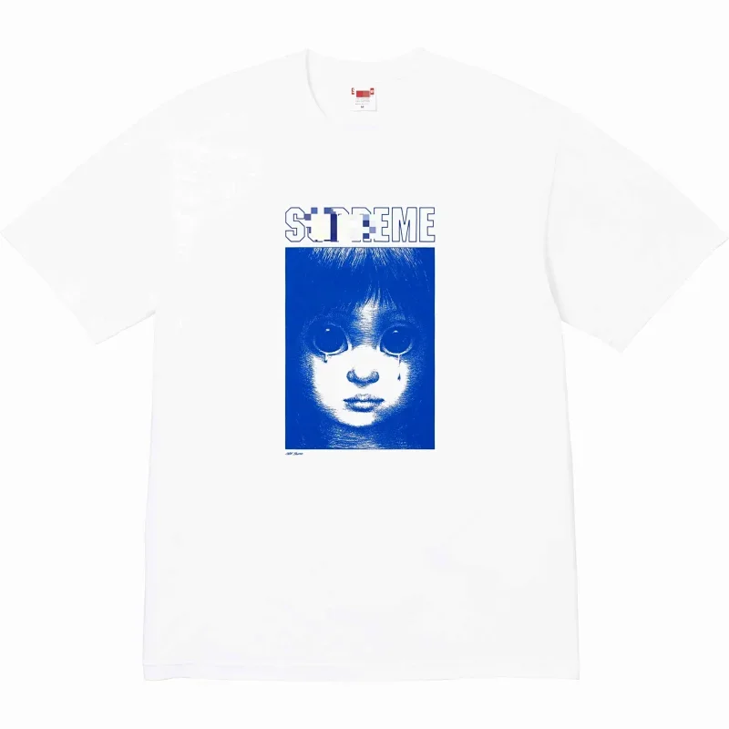 Supreme White Blue Big Eyes Child Graphic T-Shirt