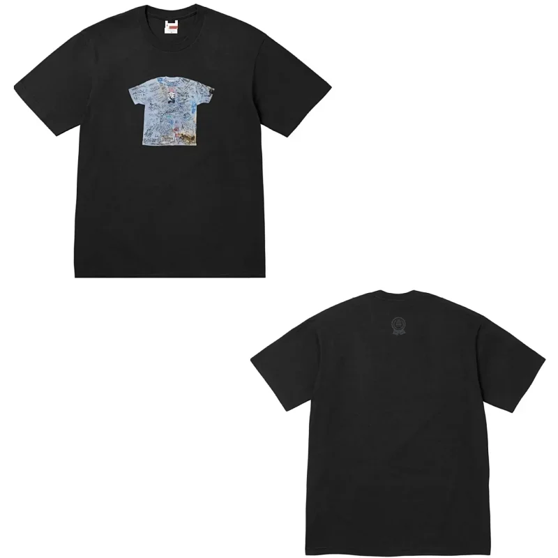 Supreme Black T-shirt Pattern Back Emblem T-Shirt