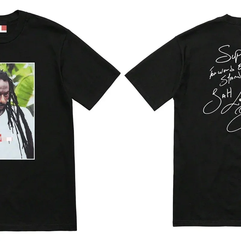 Supreme Black Portrait Print Back Handwritten Text T-Shirt