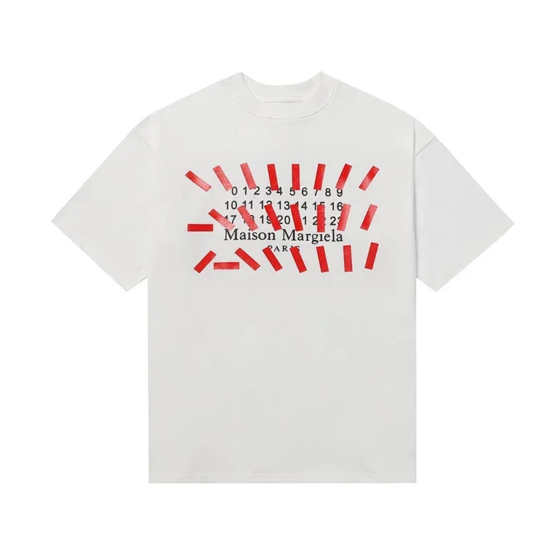 Maison Margiela White Red Stripe Number Print T-Shirt