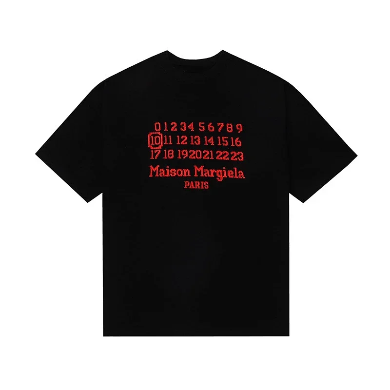 Maison Margiela Black Red Number Brand Text Print T-Shirt