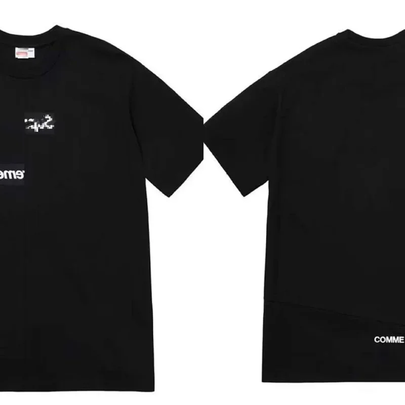 Supreme Black Pixel Style Logo COMME Text T-Shirt