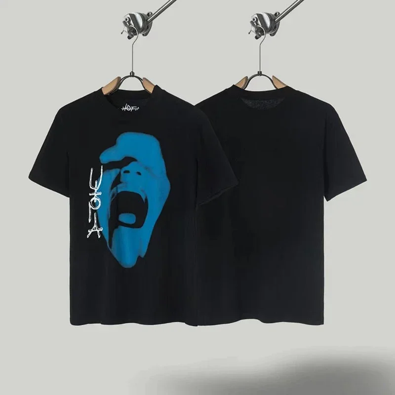 Utopia Black Blue Screaming Face Graphic T-Shirt