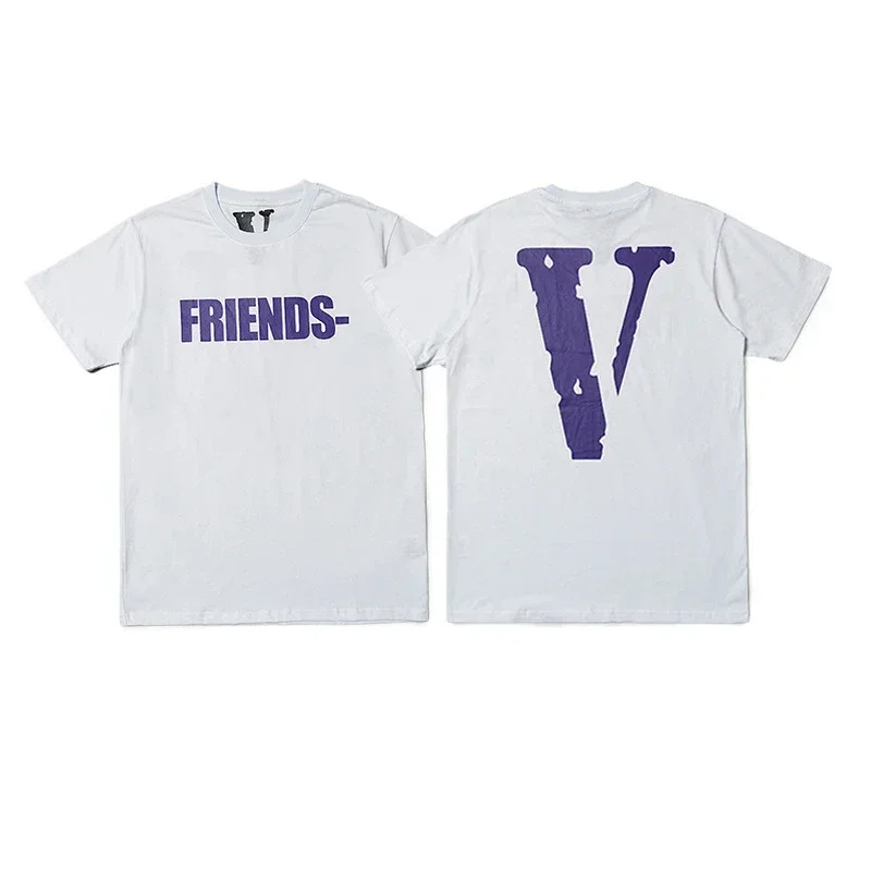 VLONE White T-Shirt: "FRIENDS" Front, Purple "V" Back