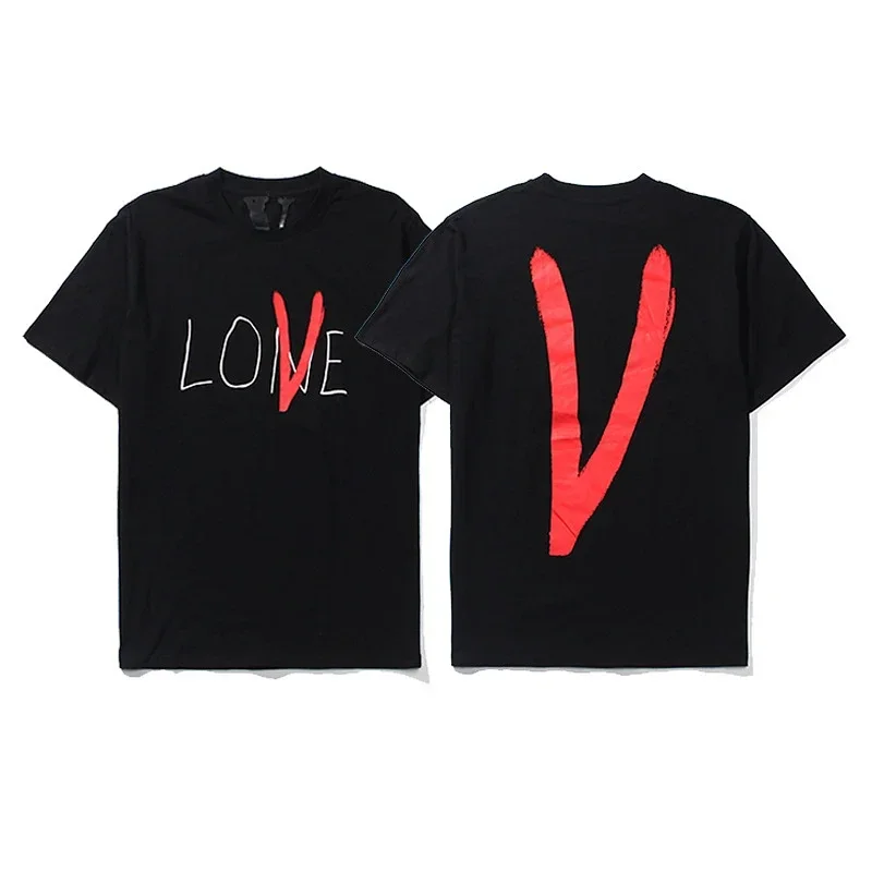 VLONE Black T-Shirt Red V Front & Back