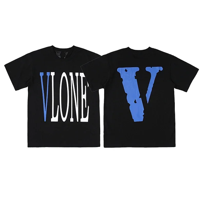 VLONE Black T-Shirt Blue/White Front & Back V