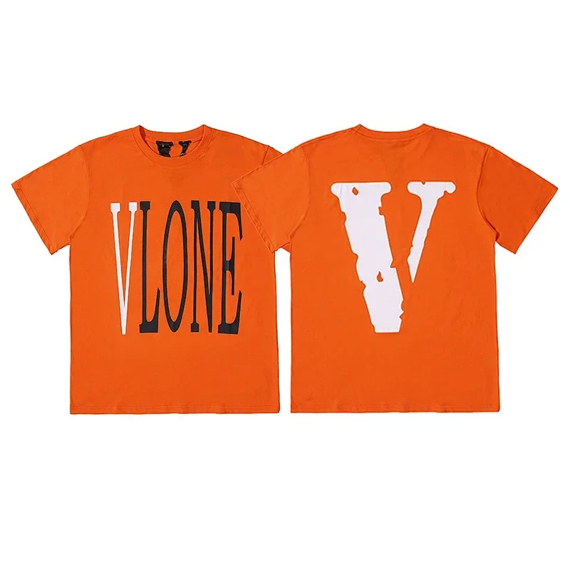 VLONE Orange Front VLONE White Black Letter Back White V T-Shirt
