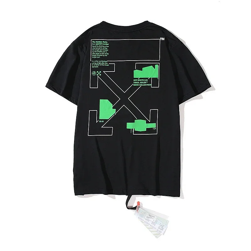OFF-WHITE Black T-Shirt Green Graphic Hangtag